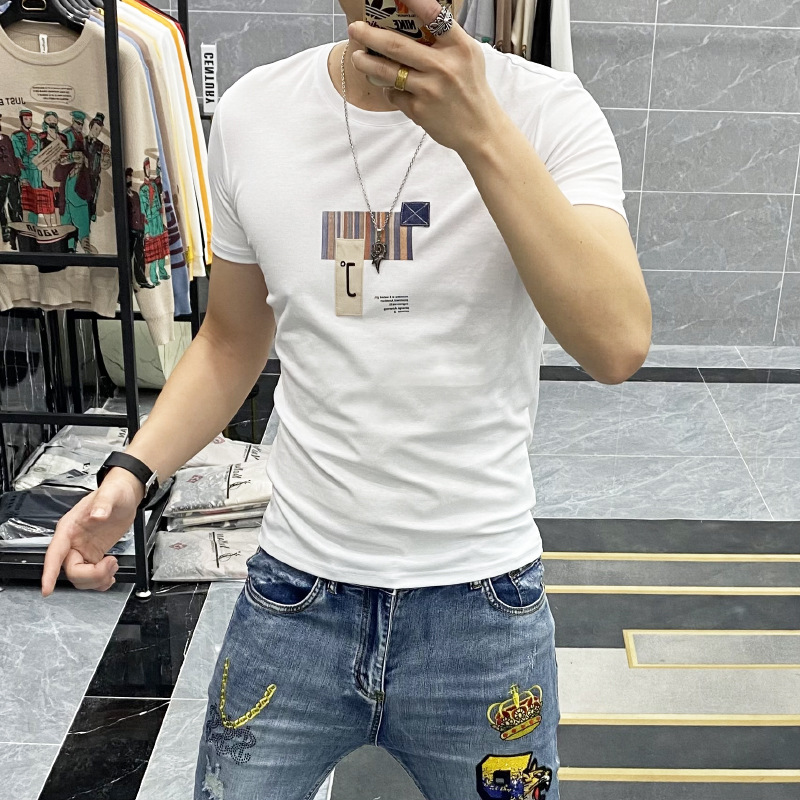 (Men's T-Shirts Short-sleeved T-shirt for men, slim fit round neck trend