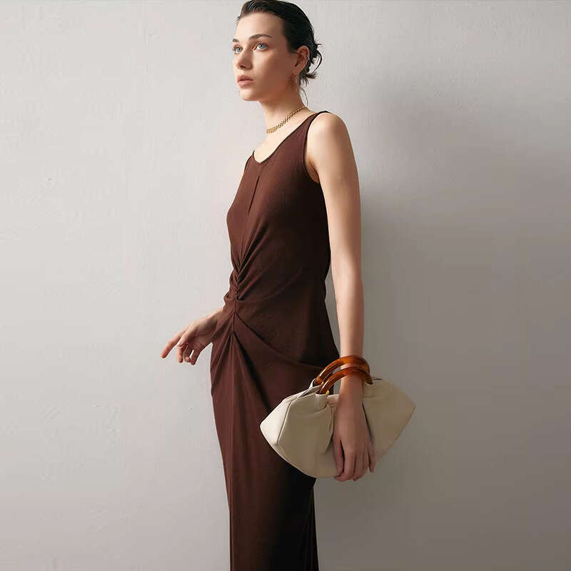 June Summer Dress Women Dress Dress Dresses for Woman Designer 955 Summer New 2025 Solid Color Round Neck Sleeveless Vest Dress Pleated French Elegant