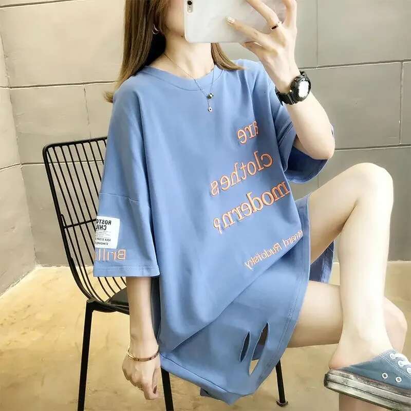 Womens T-shirt Cotton Baggy Graphic Summer Outfit Top Female Y2k Clothes Korean Popular Streetwear with Sleeves Sale Style Emo