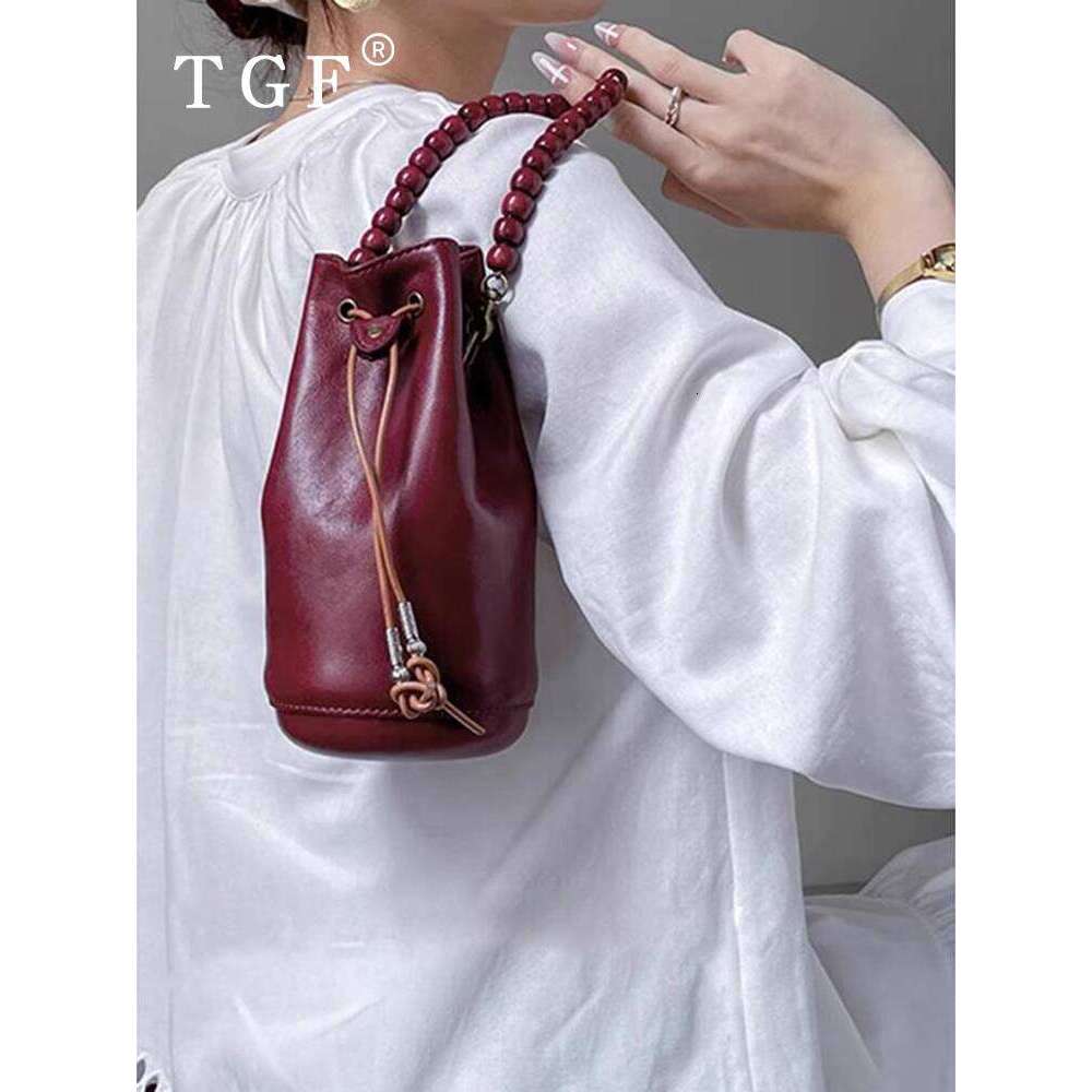 Beaded Handheld Bucket for Women Trendy Red New Chinese Style Drawstring Shoulder Crossbody Small Bag