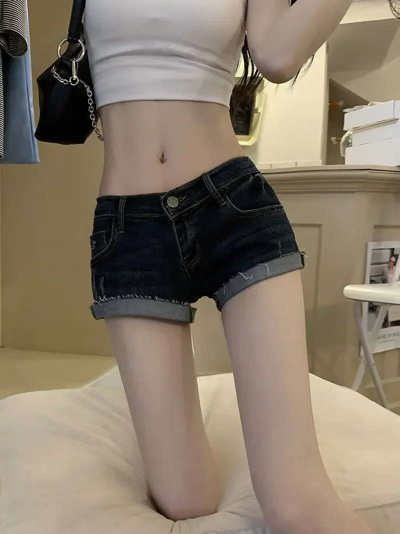 Outdoor Micro Mini Low Rise Waist Denim Shorts for Women Designer Y2k Harajuku Outfits Jorts Comfy XL Hot Short Jean Pants Woman