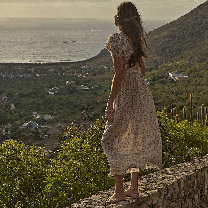 Women Designer Clothing Women Dresses Womandress Womens Dress 794 Summer New 2025 Pure Cotton Square Neck Floral Mid-length Vacation Dress French Styl