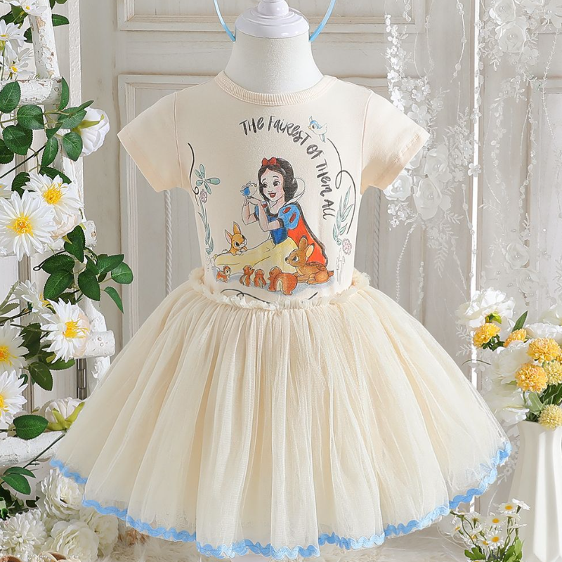 DISNEY toddler designer clothes Little girl's dress princess dress summer outfit Princess baby girls summer rainbow mesh clothes comfortable and 