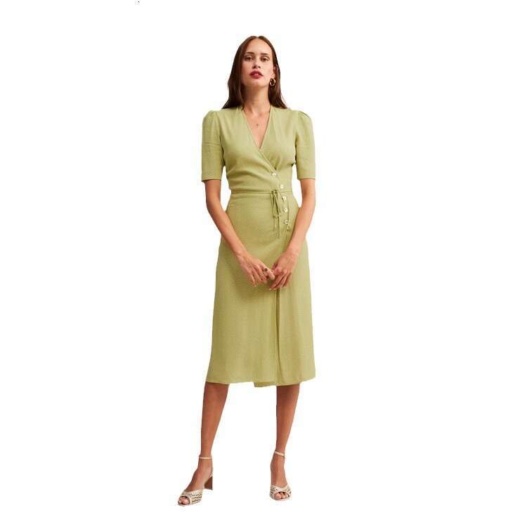 Womens Dress Vestidos Partydress Womandress 114 Button Tea Wrap Summer New French Style Womens Dress