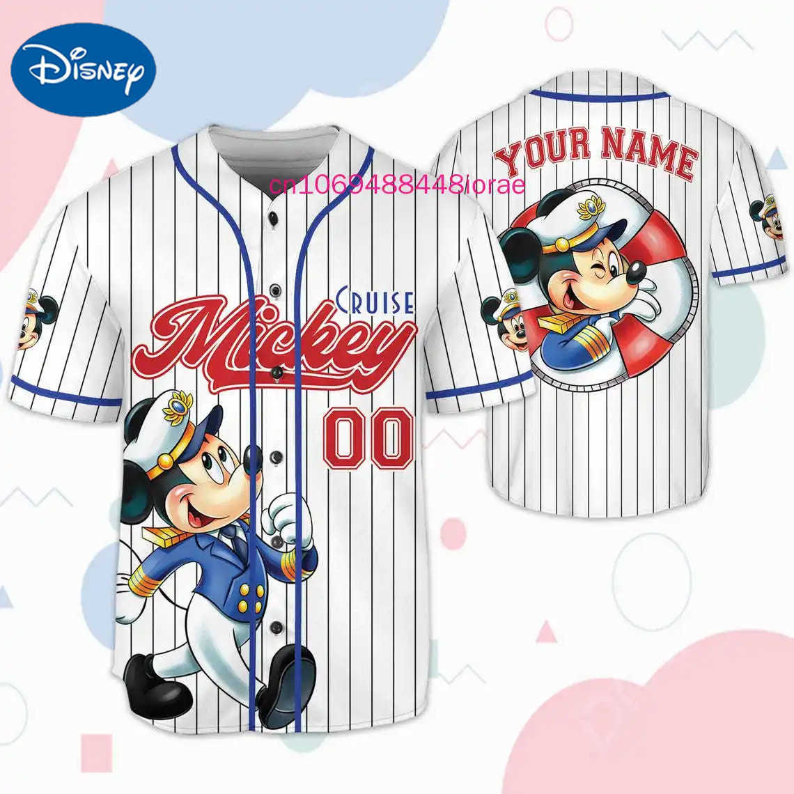 Disney 2025 New Mickey Disney Cruise Baseball Jersey Customized Name 3D Printed Mens Womens Childrens Casual Street Baseball Shirt W250617