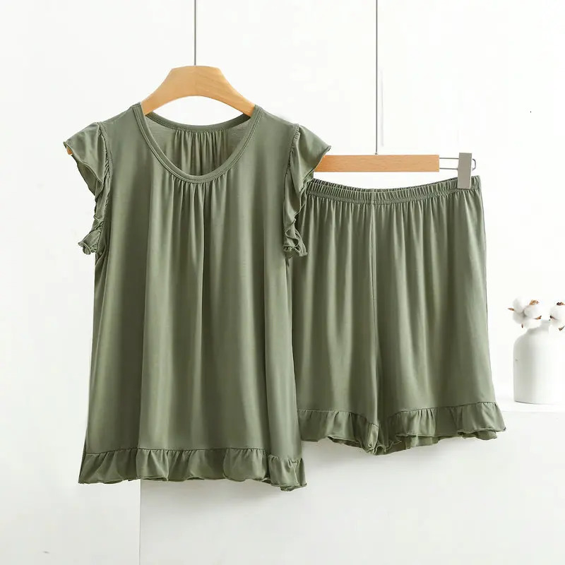 XL-8XL Plus Size Modal Pajamas For Women Sleeveless Tops Shorts Suit Summer Sleepwear Pyjamas Femme Nightwear Pijamas Set 250616