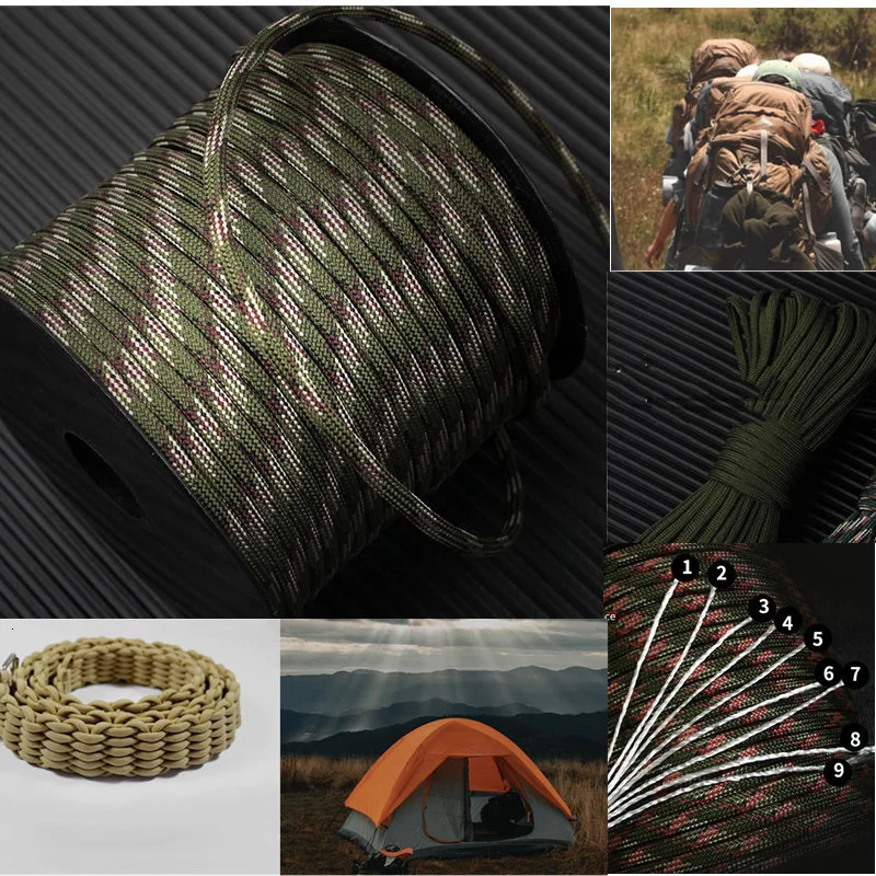 Military Paracord for Outdoor Survival 9 Strand 4mm 650 50m 100m Tactical Parachute Cord Camping Weaving Rope 250611