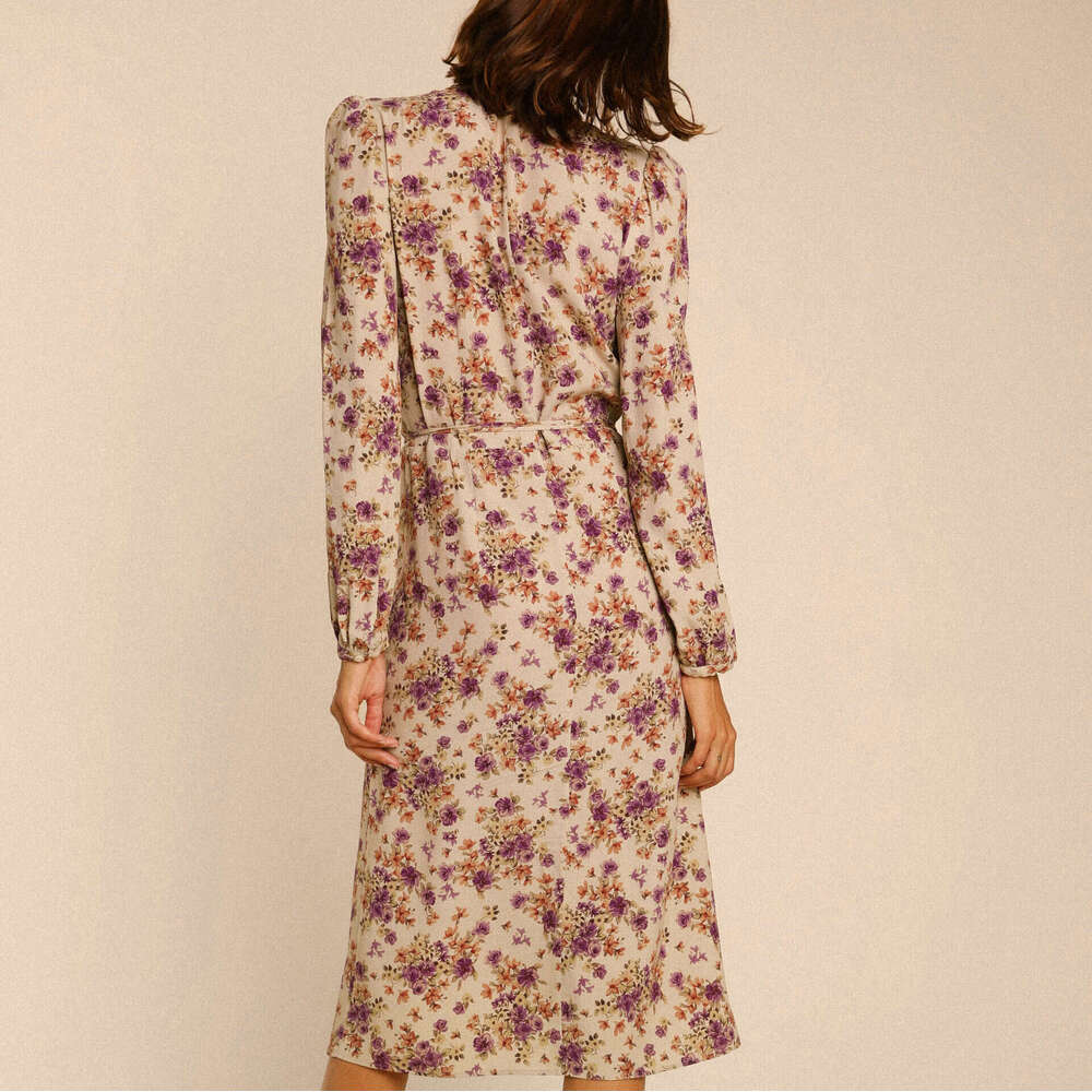 Festival Robe Dress Birthday Dress 515 Autumn New 2025 Printed V-neck Long Sleeve Mid-length French Tea Dress Womens Fashion