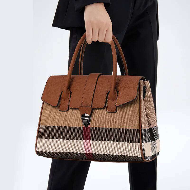 Aidrani High-end atmospheric style plaid leather handbag, 2024 fashionable new large-capacity women's tote bag