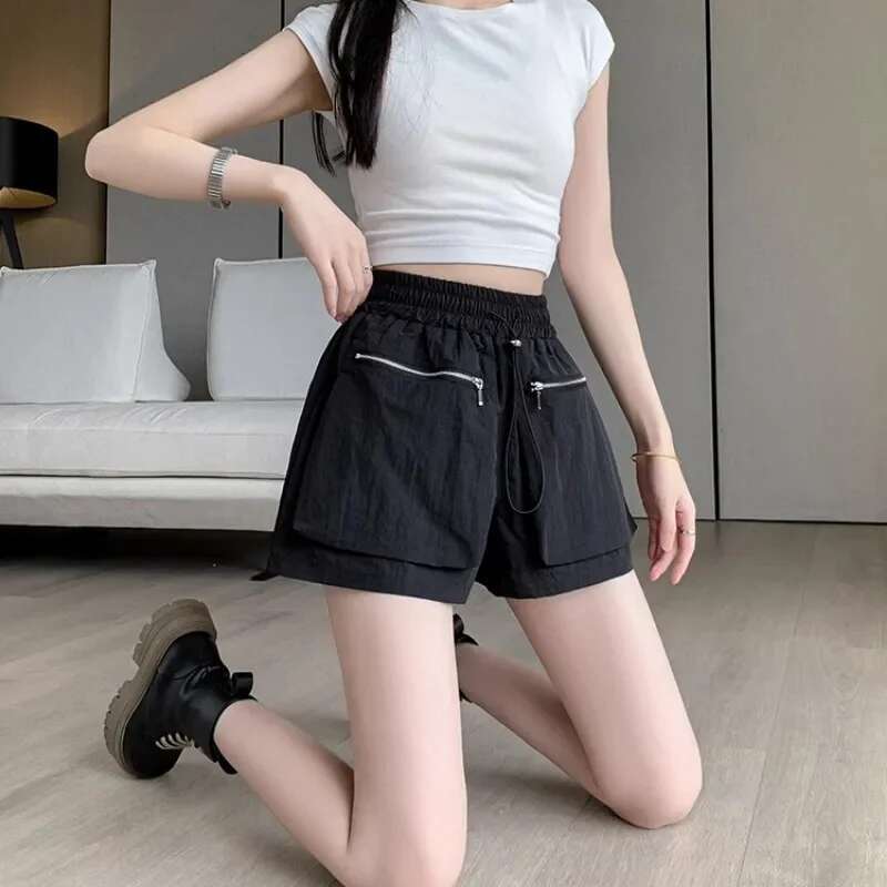 High Waist Shorts for Women Pocket White Elastic Woman Short Pants Fashion Clothing 2025 Harajuku Kpop Jorts Elegant Comfy Hot