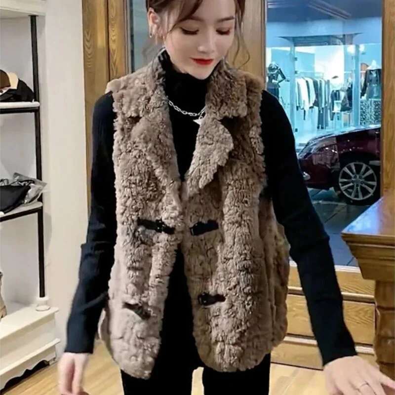 Warm Slim Fit Lamb Plush Lady Giletes Insulated Lightweight Padded Coats on Sale Womens Vests Elegant Working New Outerwear