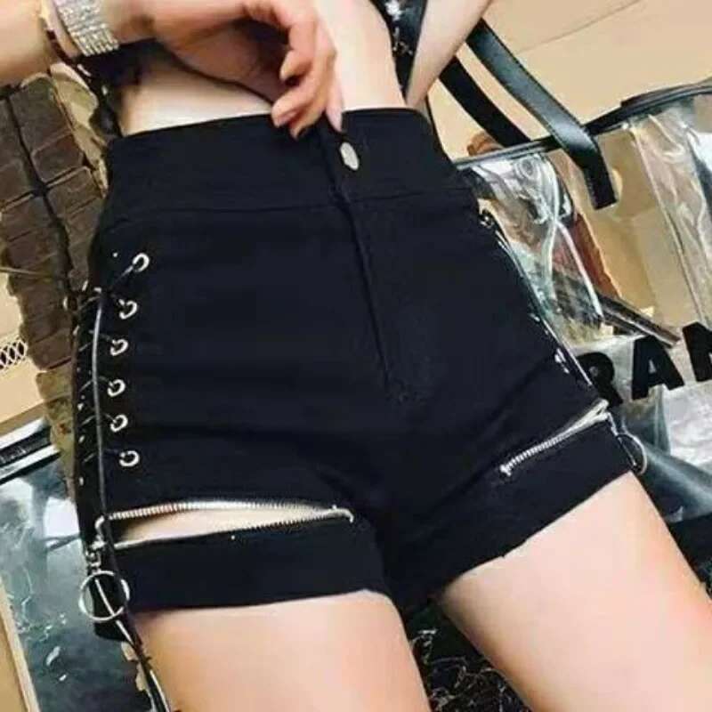 Comfy Wide Zipper Short Jean Pants Woman Elasticty Denim Shorts for Women Harajuku Fashion Streetwear 2025 XL Clothing Wholesale