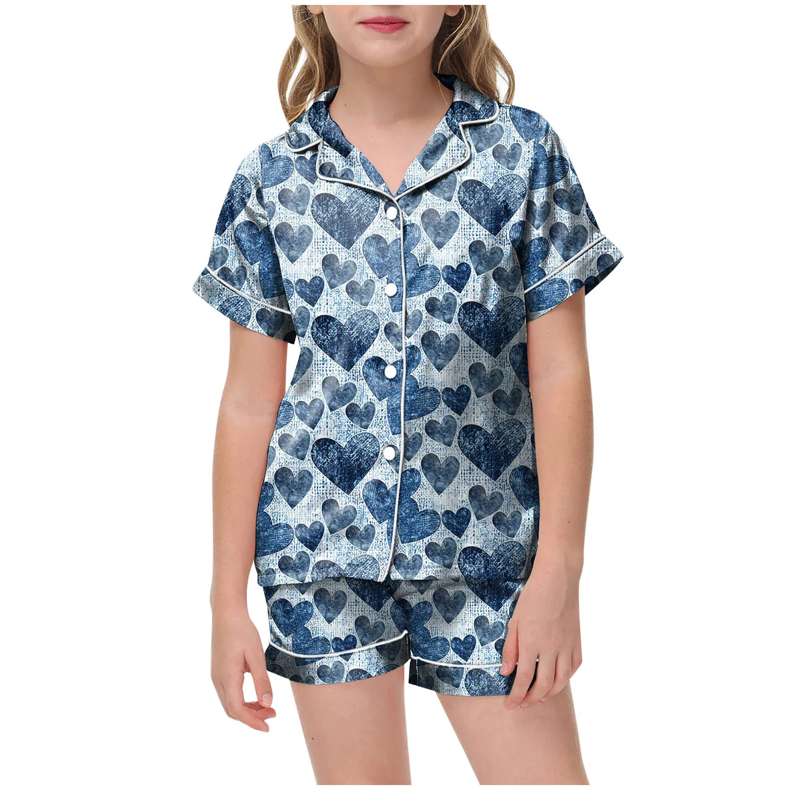 Pants Hoodie Girls Cute Printed Lapel Short Sleeve Shorts Children Pajama Set 2 PC Set Baby Boys Christmas Sleepers 250617