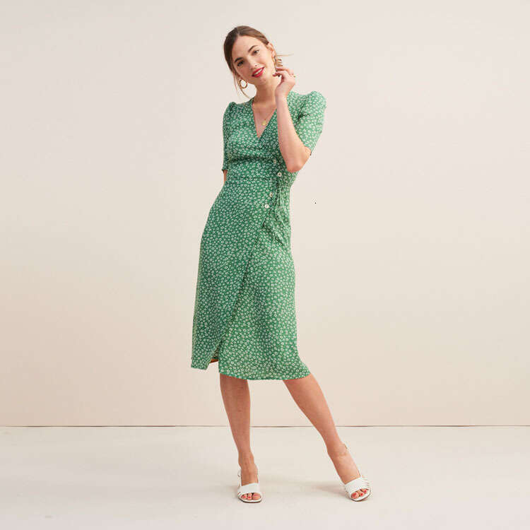 Partydress Dress Designer Luxury Dress Undefined 114#2025 Button Tea Wrap Dress Summer New French Style Womens Fashion