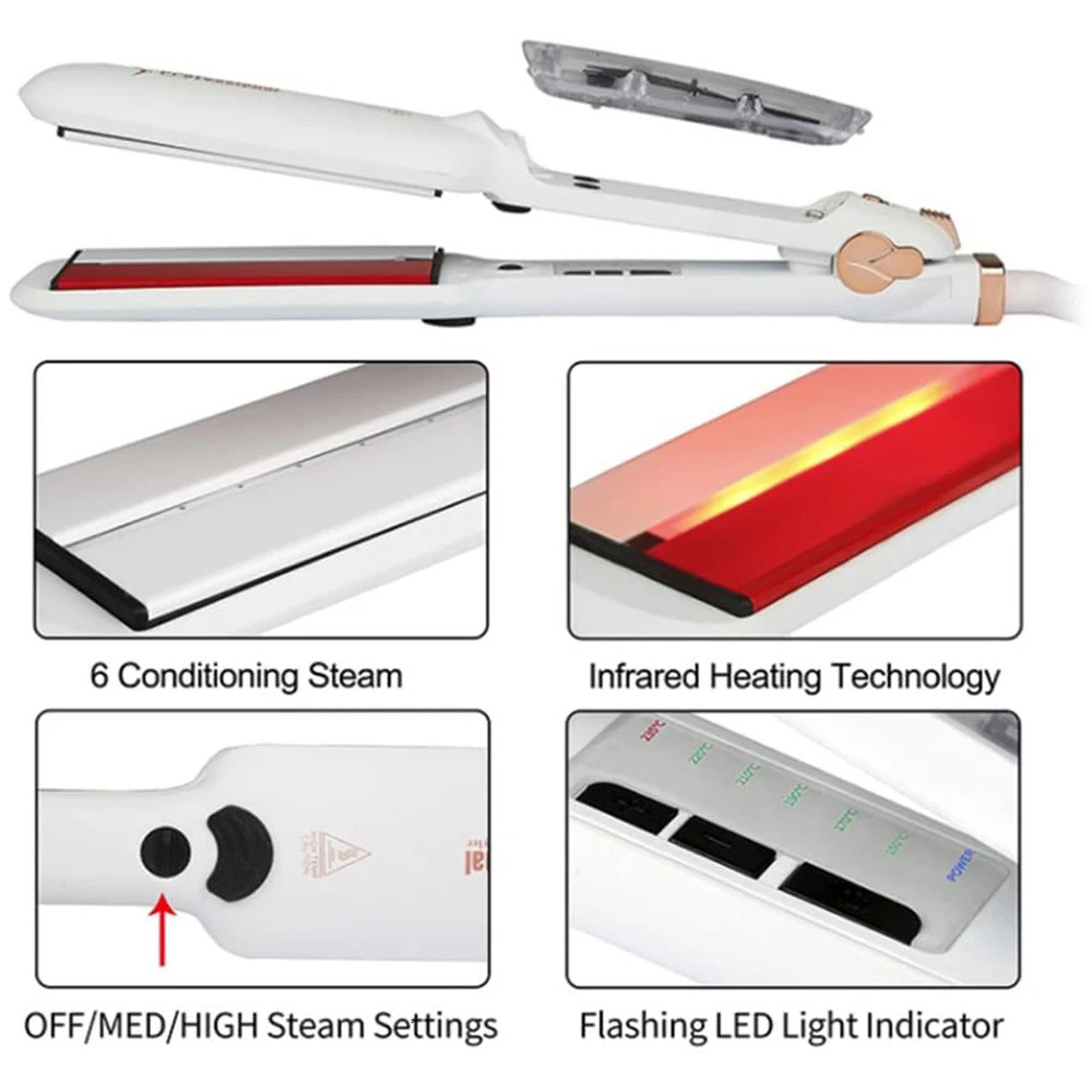 Infrared Steam Hair Straightener 2 Inches Wide Plate Salon Steampod Ironing Styler Ceramic Tourmaline Flat Iron 250606