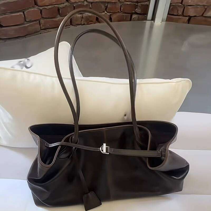 New Casual Commuter Versatile Korean Oil Wax Leather Handbag Shoulder Tote Underarm Bag for Women Trendy