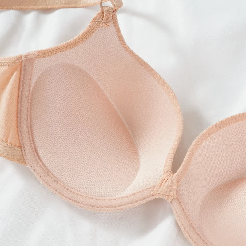 Push Up Bra Sexy Womens Cotton Gathered Deep V Underwire Brassiere Lingerie Solid Bras Backless Intimate Underwear Padded Bra 250617