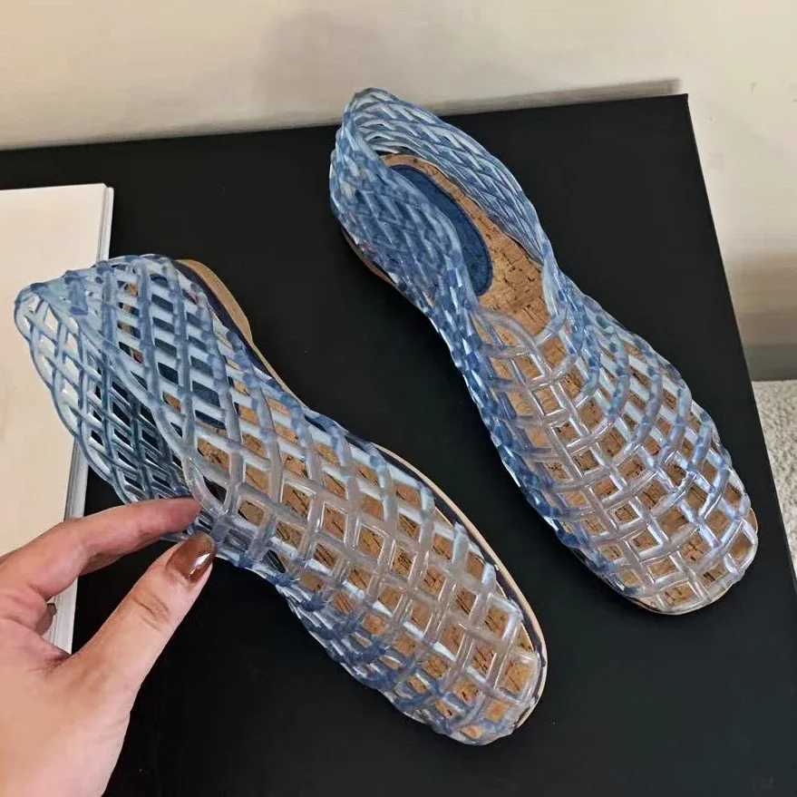 Summer Jellies Shoes Women Fashion Transparent Mesh Hollow Out Beach Shoes Ladies Flat Sandals Colorful Round Toe Jelly Sandals Z250617