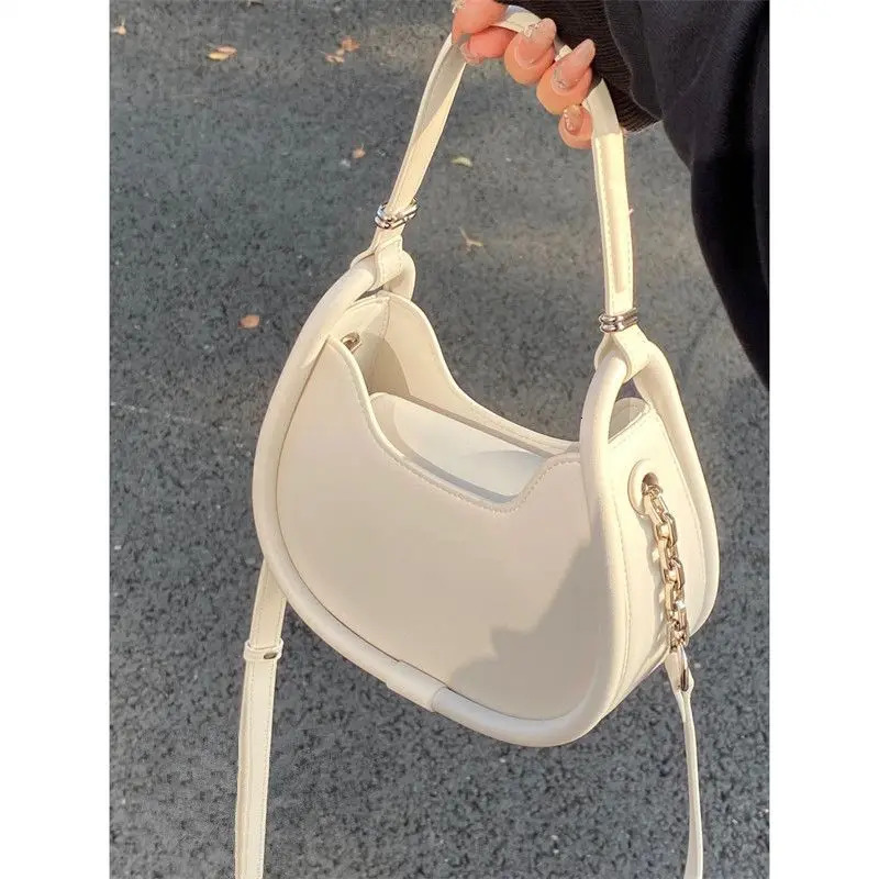 JIAERDI White Half Moon Bags Women Handle Leather Chic Solid Messenger Bag Ladies Harajuku Aesthetic Crossbody Bag Y2k 250614
