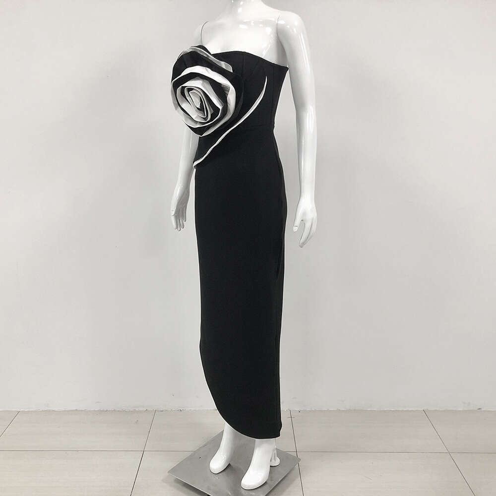 New Slim Fit Strapless Long Women's Large Floral Summer Bandage Dress