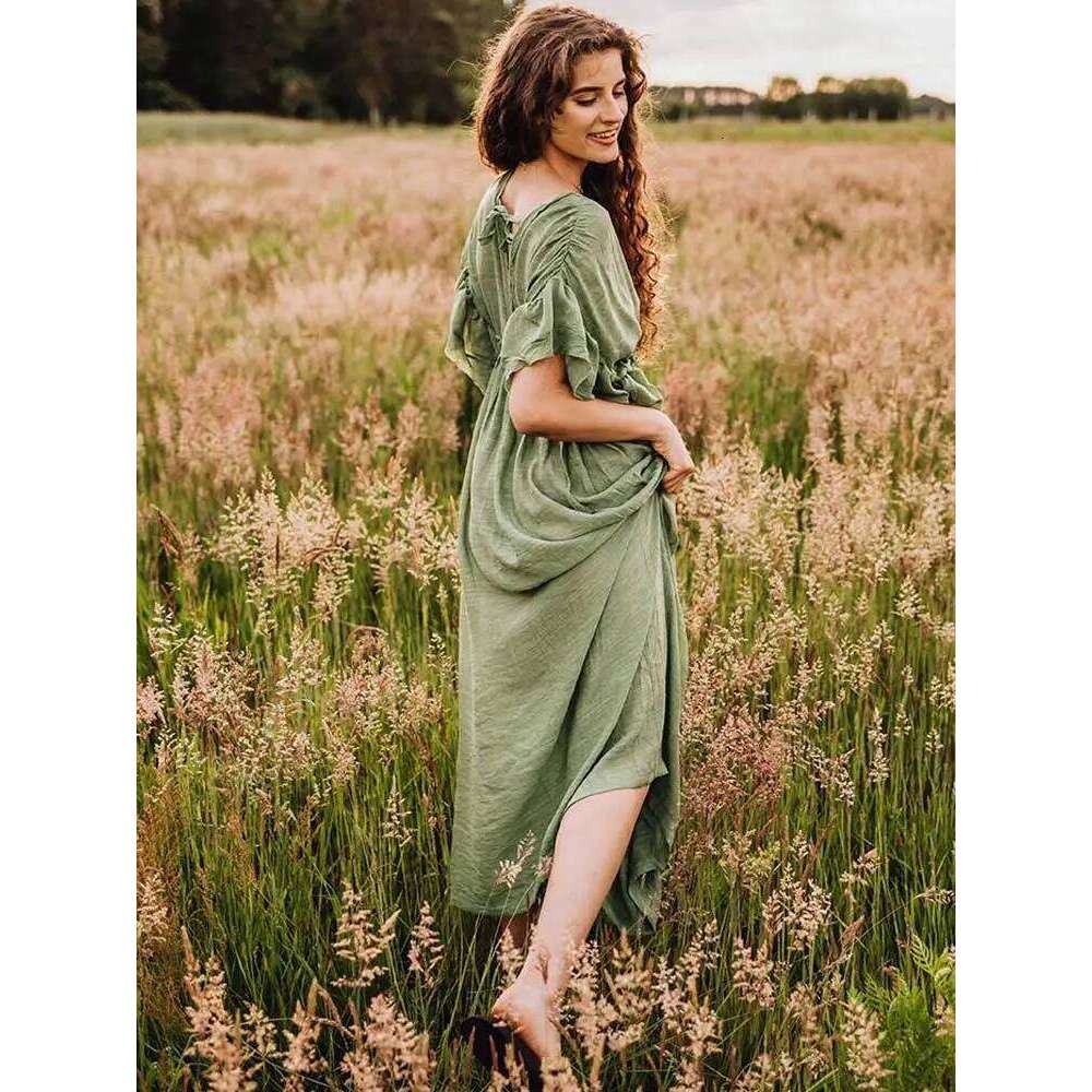 Designer Clothing 2025 Boho Inspired Sexy Bikini Cover-Ups Long Green Tunic Casual Summer Dress Boho Women Clothes Beach Wear Swim Suit Cover Up