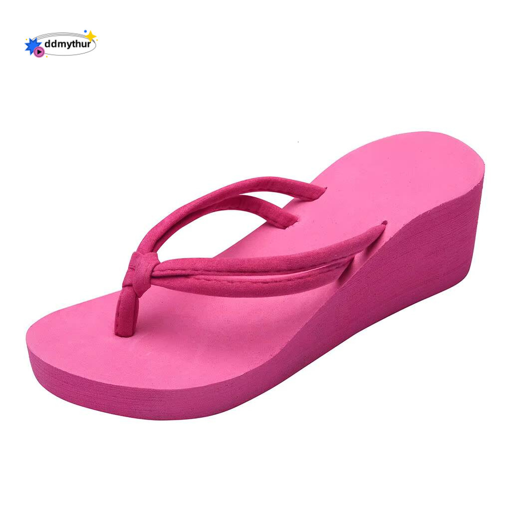 Women's High-Heeled Flip-Flops Non-Slip Soft Sole Wedges Slipper Solid Color Outdoor Beach Thick Platform Sandals Women ddmythur