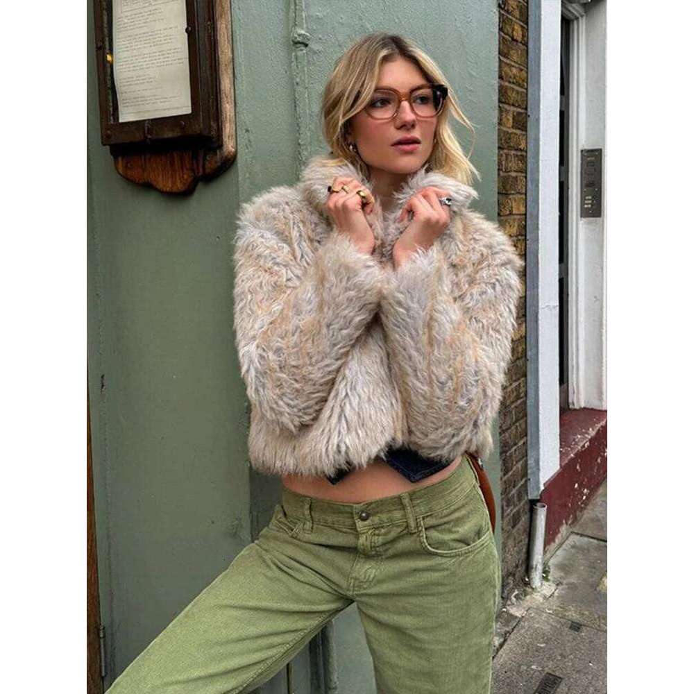 Fur Solid Women Jacket Turn-down Collar Long Sleeve Female Coats 2024 Autumn Winter Single Breasted Loose Warm Casual Lady Top
