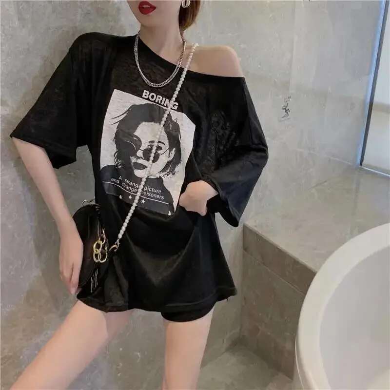 Lace Womens T-shirt Baggy Female Top Cheap Clothes Elegant Goth Korean Popular Reviews Y2k Many Aesthetic Clothing Emo Pulovers