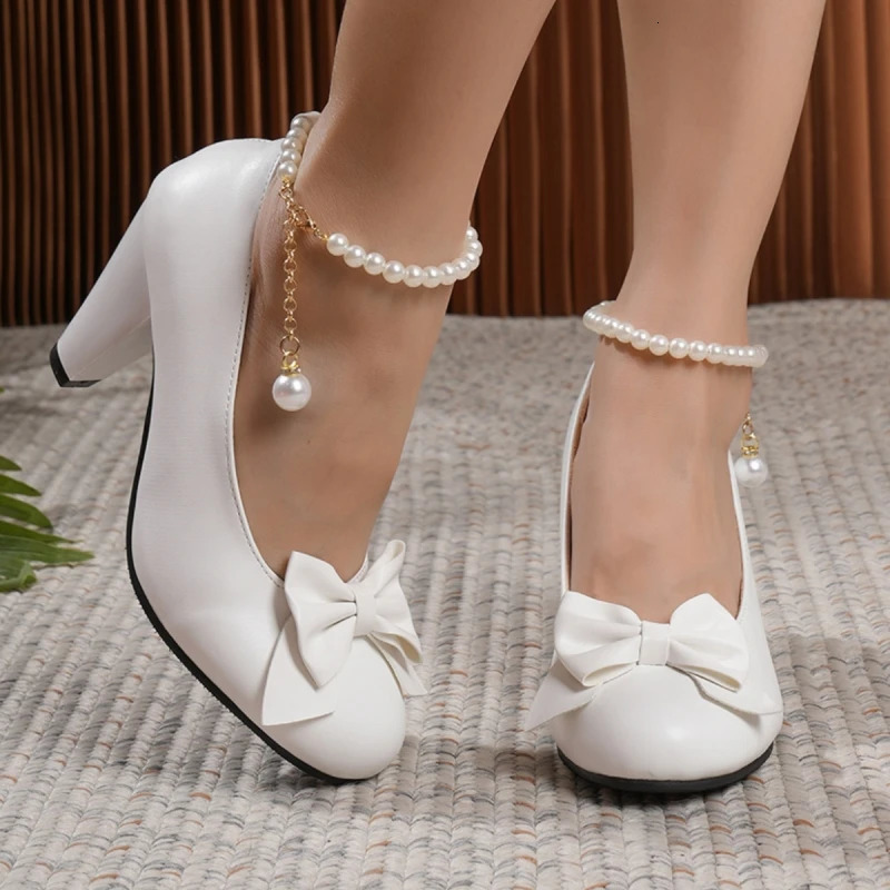 Pink Heels Pumps Shoes Crystal Black White Sweet Bow Womens High Heeled Party Office Wedding Dress Shoes Large Size 48 250613
