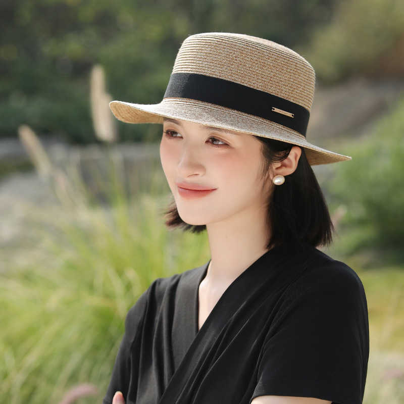 Summer Hat for Women, Beach Raffia Hat, Sun Protection, Sunshade, Woven Flat Top Hat, Large Head Circumference Sun Hat 250615