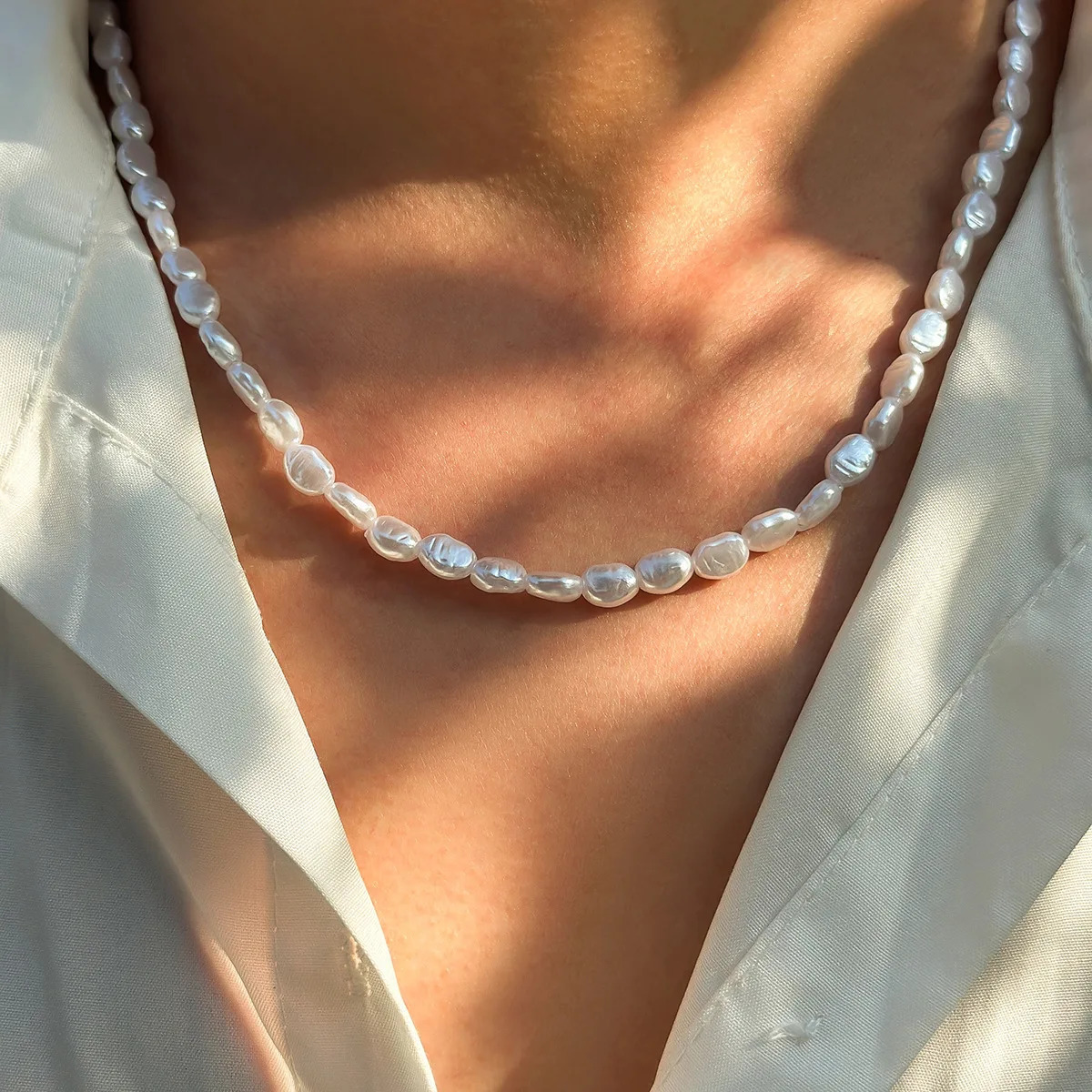 Fashion Oval Pearl Chain Bracelet Necklace Men Women Handmade Classic Chain Beads Bracelet for Men Jewelry Set 250616