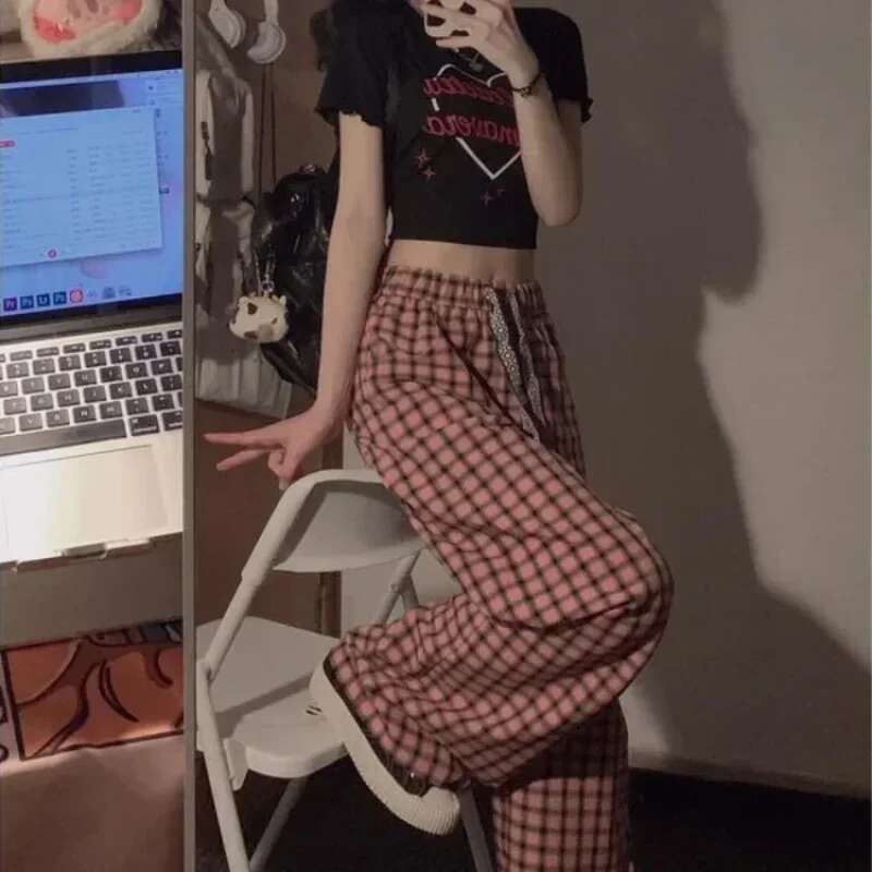 Female Trousers Korean Fashion Wide Leg With Pockets Womens Pants Elastic 90s Vintage Harajuku Slacks Autumn Classic One Size G