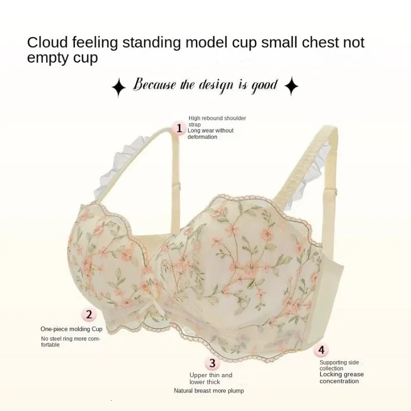 Small Breasts Gathered Womens Underwear Flat Chest Collection Side Breast Anti-sagging No Steel Ring Embossed Womens Bra 250617
