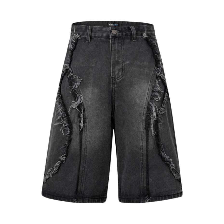 Summer Raw Edge Jeans Short Streetwear Hip Hop Y2k Ripped Hole Knee Length Pants Harajuku Vintage Baggy Denim Shorts Male Z250617