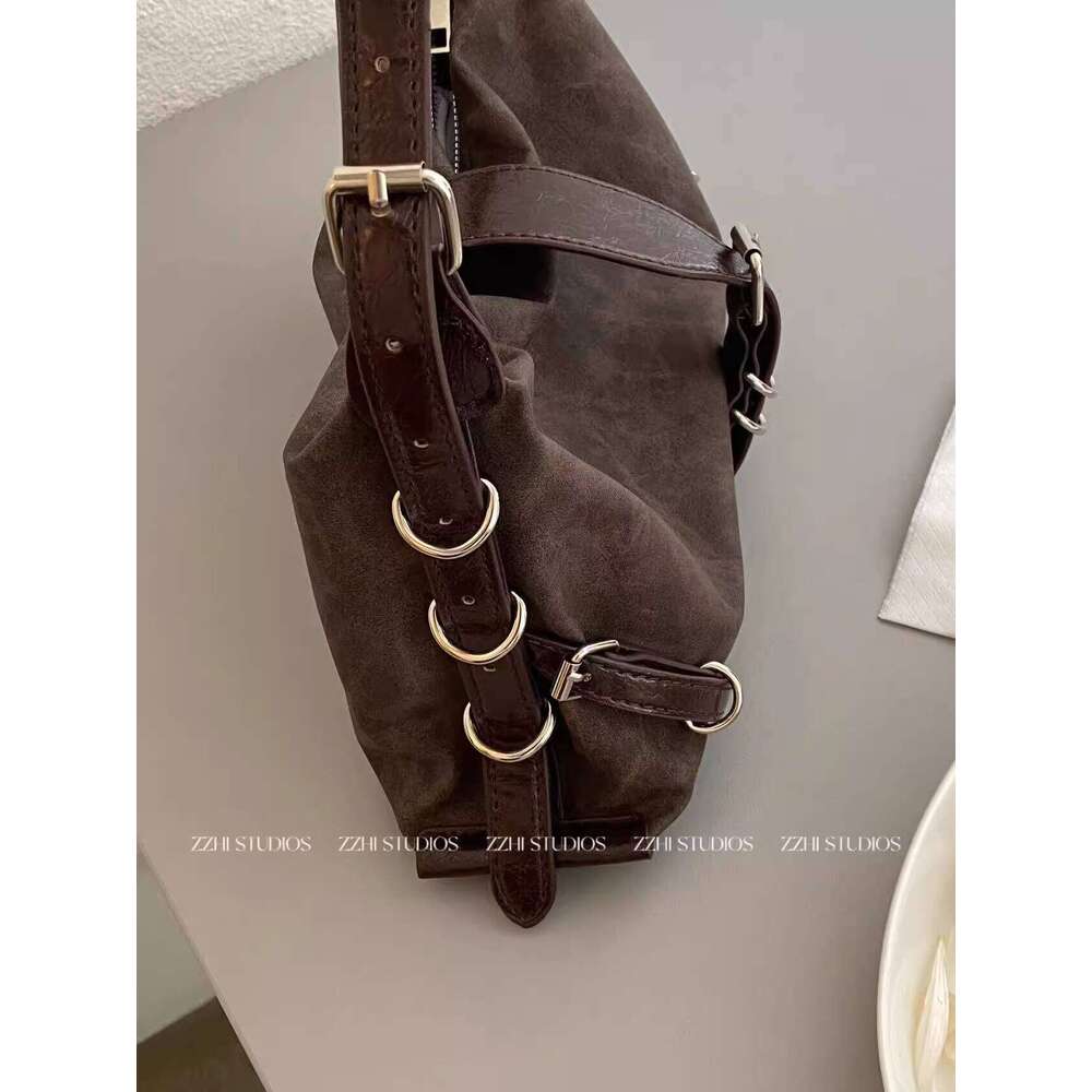 Studios Niche Design Brown Single Shoulder Underarm Motorcycle Bag Vintage Retro Style Hot Girl