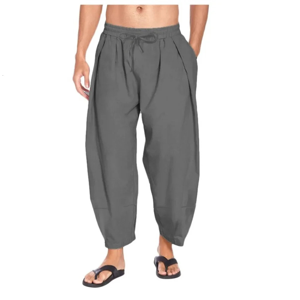 Cotton and Linen Harem Pants Men Streetwear loose Joggers Men Trousers Casual Solid Color Lightweight and Breathable Pants 250614