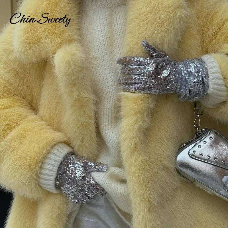 Fashion Faux Fur Jacket Coat Women Warm Fluffy Loose Long Sleeve Lapel Female Overcoat 2024 Winter Yellow Lady Street Outwear