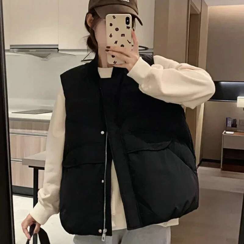 Stand Collar Womens Vests Half Short Elegant Warm Insulated Lady Padded Cotton Giletes Coats on Sale Cold Winter Clothing Cheap