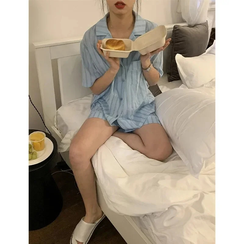 Summer Short Sleeve Shorts Pajama Set Womens Pajamas Sweet Students Can Wear Home Clothes Set Korean Style Spring 250616