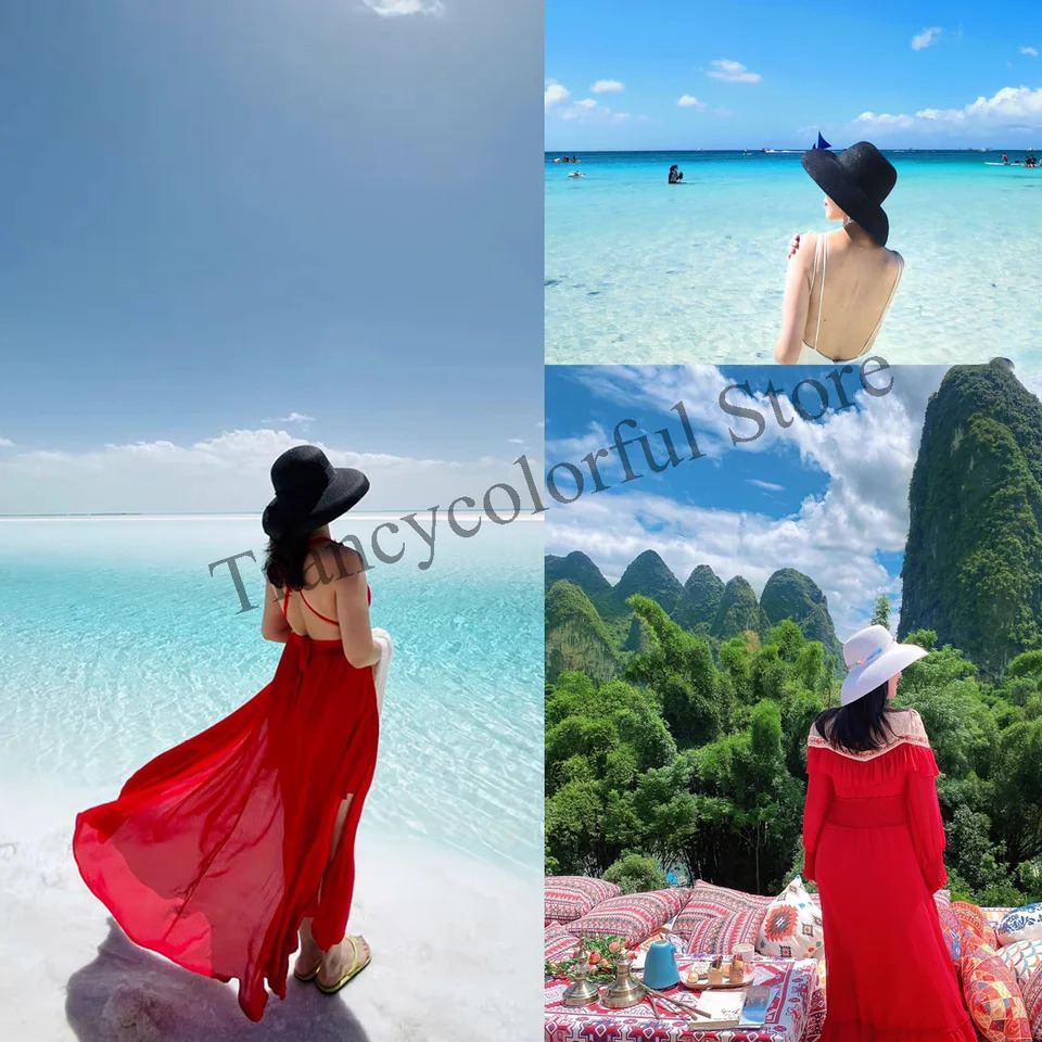 Summer hat female sun hat folding beach hat big brim travel sunscreen Hepburn wind sun hat travel 250616