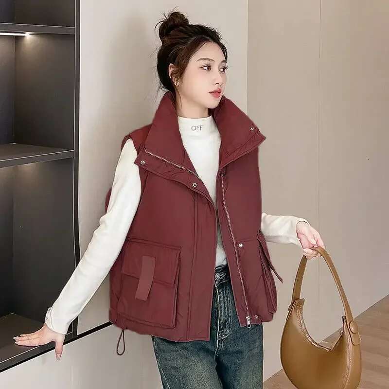 Lady Padded Cotton Giletes Half Stand Collar Short Cold Classic Youthful Womens Vests Sleeveless Warm Elegant Autumn Casual