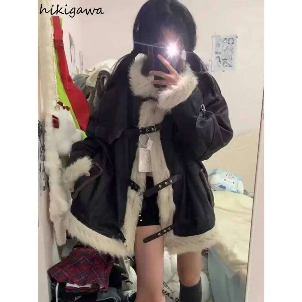 Streetwear Jackets for Women Stand Neck Thicked Lamb Wool Outwear Oversized Tops 2025 Ropa Mujer Casual Fashion Y2k Coats 63a754
