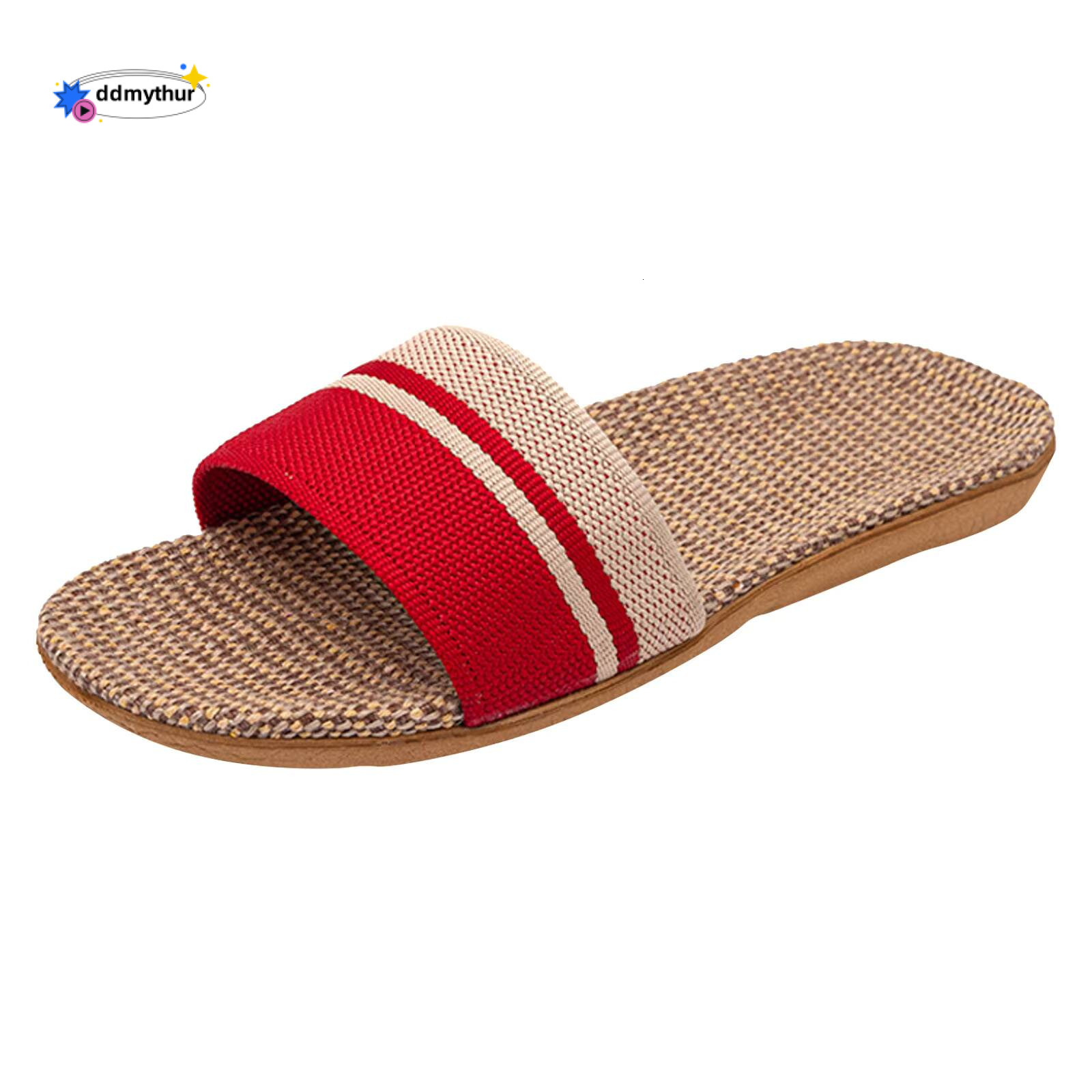 Fashion Household Flip-Flops Women Linen Slippers Beach Summer Breathable Flat Shoes Striped Sandals ddmythur