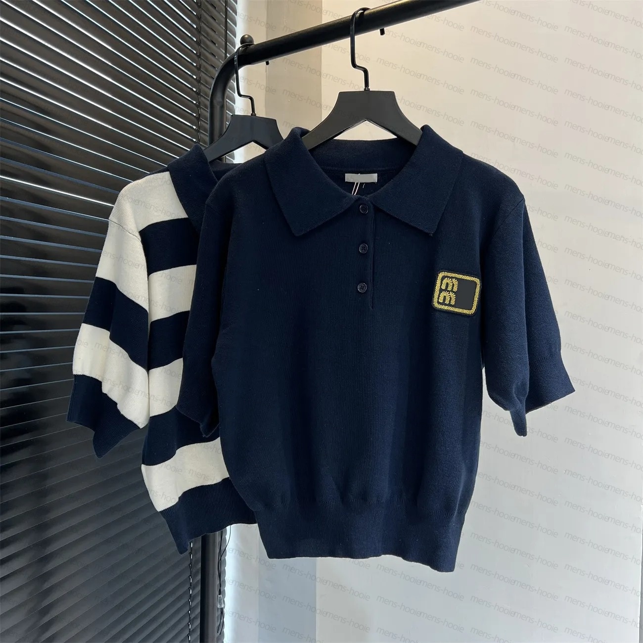 Women's Knitted Shirt Designer Women's T-shirt Letter Logo Embroidered Girls' Short Sleeve Soft and Elegant Retro Women's Hoodie