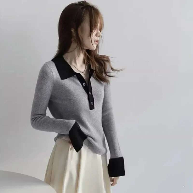 Plain Commute Tops Long Sleeve Womens Polo Shirts Casual Cheap Clothes With Collar Female Tee Korean Popular Aesthetic T-shirts
