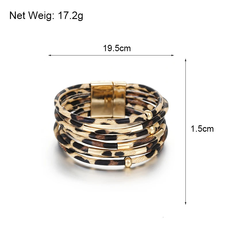 ALLYES Leopard Leather Bracelet Jewelry Fashion Women Metal Tube Ladies Wide Boho Multilayer Wrap Bracelets Bangles 250616