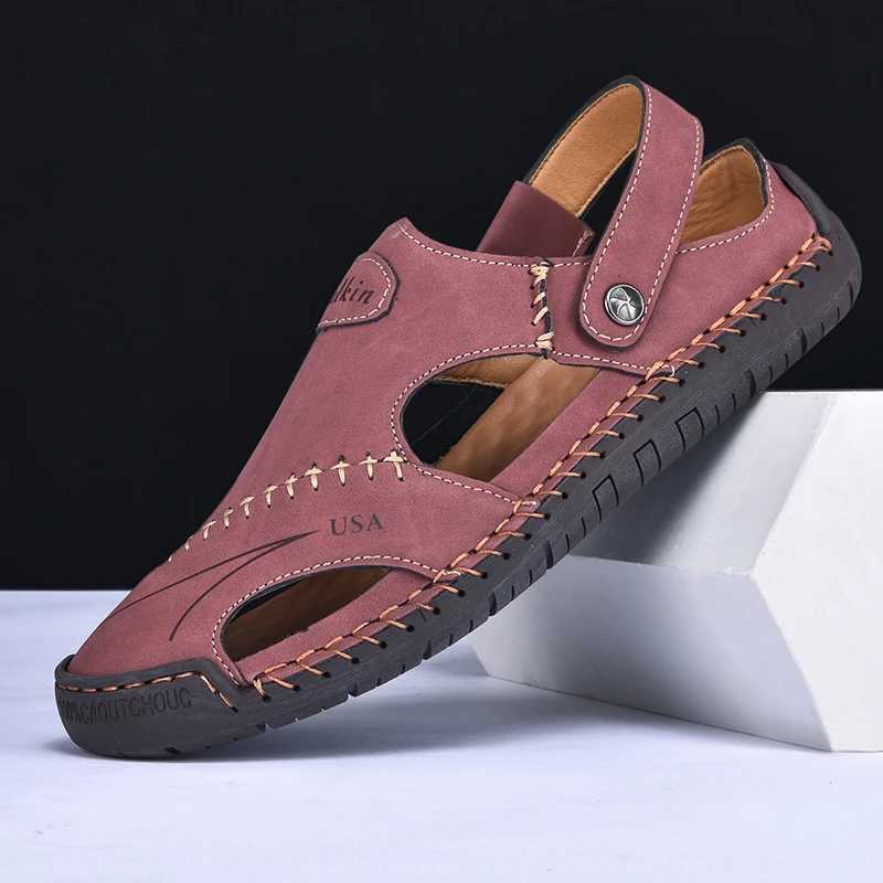 New Handmade Summer Sandals Men Breathable Leather Shoes Man Outdoor Men Sandals Antiskid Beach Sandals Hollow Shoes Fashion Z250617