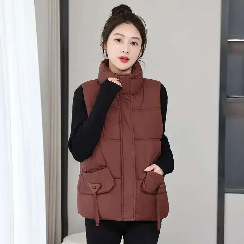 Quilted Womens Padded Cotton Vests Solid Color Youthful Demi-season Clothes Fashion 2025 Lady Giletes Lightweight Pretty Trend