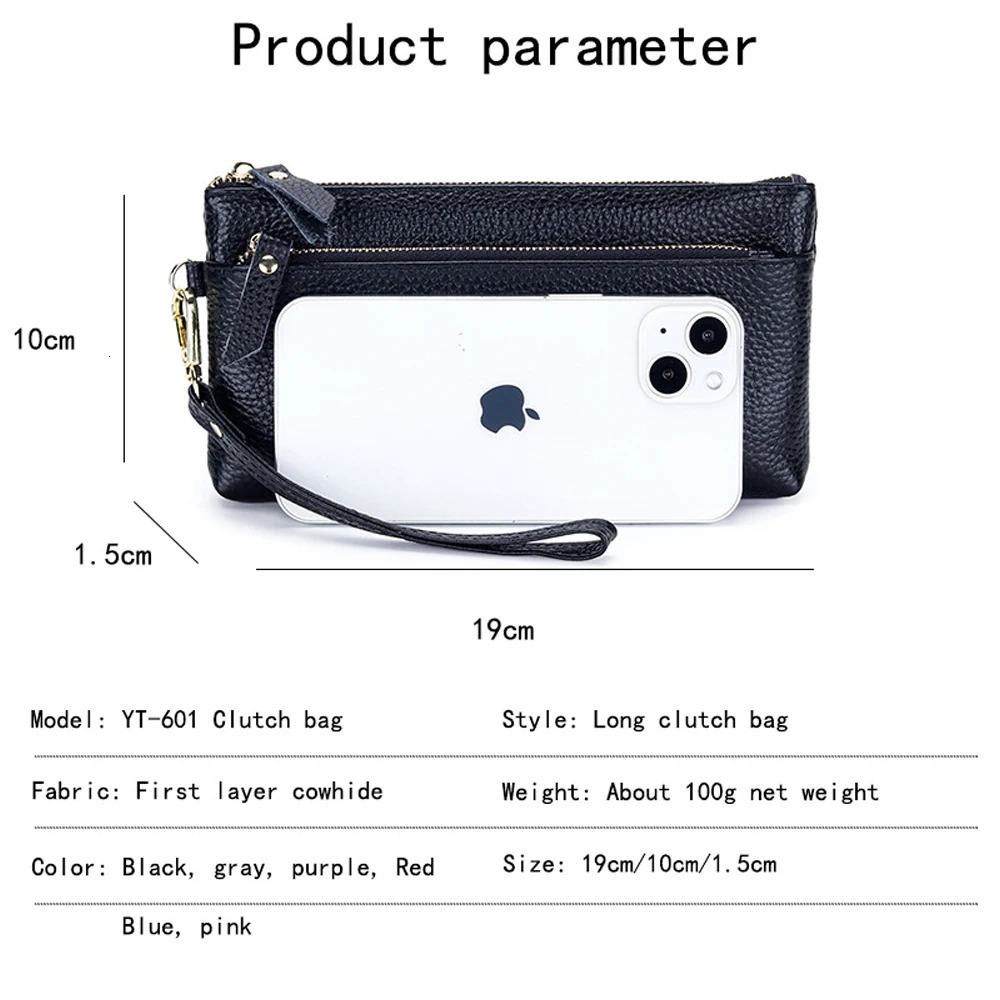 Womens Wristlet Clutch Purse Genuine Leather Clutch Cellphone Smartphone Long Wallet Vintage Purse Travel Double Zip Wristlets 250617