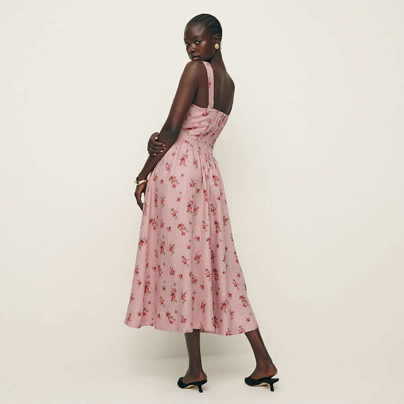 Designer Dresses for Women Whitedress Buttock 789 Summer New 2025 Linen Pink Square Neck Mid-length Vacation Dress French Style Women